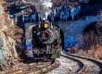 BLW 26 pulling the North Pole Limited westbound in the Nay Aug Gorge